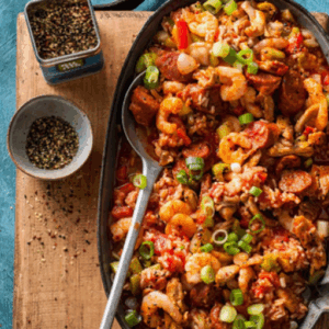 Jambalaya au chorizo, poulet et crevettes