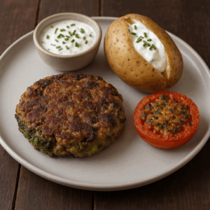 Steack haché aux champignons et aux brocolis