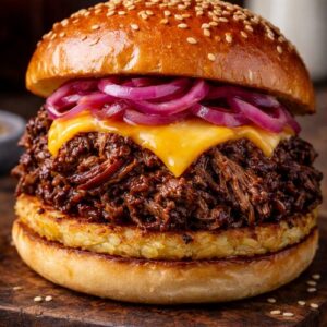 Cheeseburger à l'effiloché de boeuf