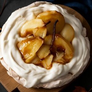 Pavlova aux poires caramélisées