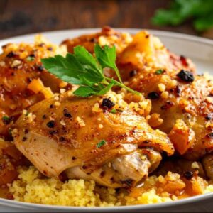 Haut de cuisse de poulet rôti aux pommes et miel