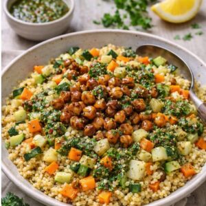 Salade de couscous végétarien, sauce chermoula