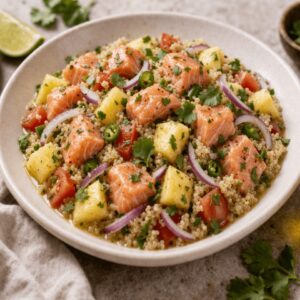 Ceviche de saumon au quinoa, citron vert et ananas