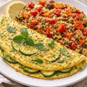 Omelette moelleuse aux courgettes et quinoa aux lé