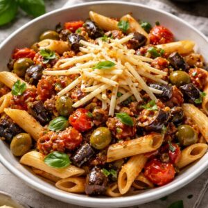 Pâtes à la Sicilienne, caponata provola fumé