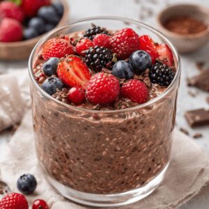 Porridge crémeux, cacao et fruits rouges